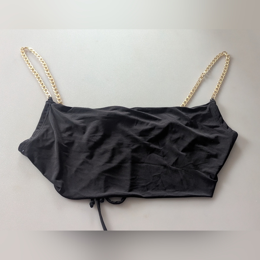 New, Cherry Mellow Women's Dressy Cropped Top With The Gold Tone Metal Straps.